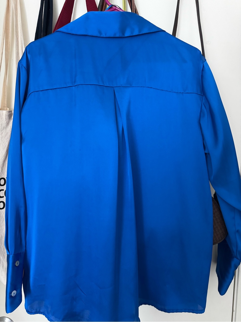 Zara Electric Blue Satin Button-Front Shirt - Picture 4 of 4